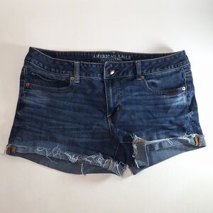 American Eagle Outfitters Shortie Super Stretch Dark Blue Denim Jean Shorts 14